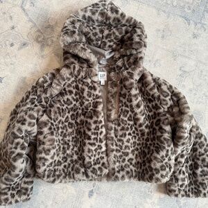 GAP Kids Hooded Winter Jacket in Leopard Size Large